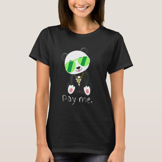 ペイ私パンダ金ゴールドチェーン可愛い Tシャツ (正面)