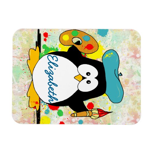 ペイ芸術的ンギンの画家がパーソナライズ マグネット (横)