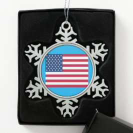 ペウター・クリスマス・スノーフレーク・アメリカ国旗 スノーフレークピューターオーナメント