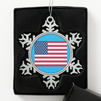 ペウター・クリスマス・スノーフレーク・アメリカ国旗 スノーフレークピューターオーナメント