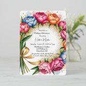 ペオエレガントンブーケ結婚のお祝い 箔招待状 (立ち正面)