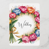 ペオエレガントンブーケ結婚のお祝い 箔招待状 (裏面)