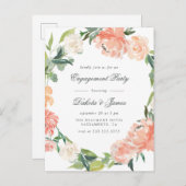 ペオニーズ&ユーカリプタスグリーンリー婚約パーティ インビテーションポストカード (正面/裏面)