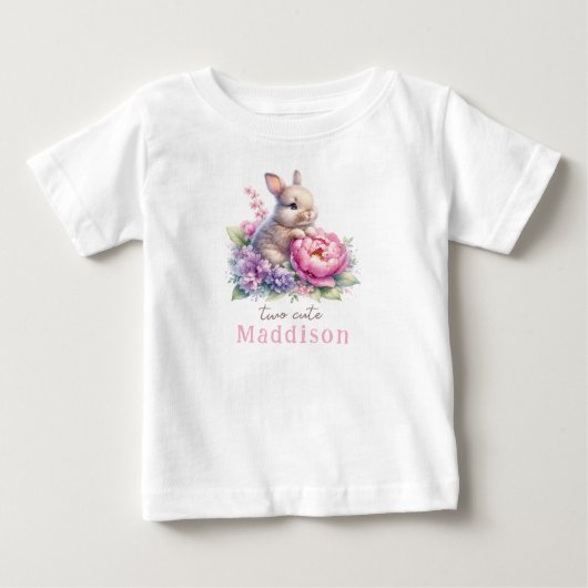 ペオニー誕生日のかわいいウサギの赤ちゃん2匹 ベビーTシャツ (正面)