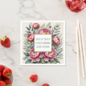 ペオニー ピンクの水彩画の花を作ってみよう スタンダードカクテルナプキン (インサイチュ)