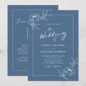 ペオニー フラワル オールインワン ダスティーブルー ウェディング 招待状 (正面/裏面)