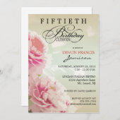 ペオニー フラワーの50歳の誕生日パーティー招待状 ピン付きで 招待状 (正面/裏面)
