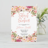 ペオニー フローラル ピンク ブラッシュ 16歳の誕生日 招待状 (スタンド正面)
