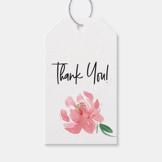 ペオニー 水彩 ピンクの花 ありがとう ギフトタグ (正面)
