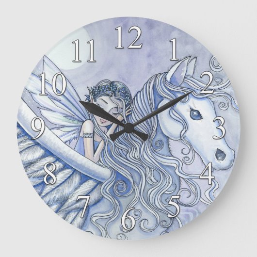 ペガサスと妖精の幻想的な女の子の壁時計 ラージ壁時計 (正面)