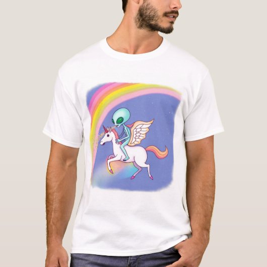 ペガサスにまたがるエイリアン Tシャツ (正面)