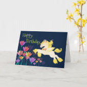 ペガサスカラフルと花飛んでいる馬誕生日 カード (黄色い花)