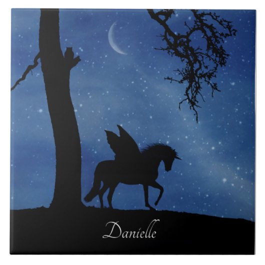 ペガサスパーソナライズされたユニコーンの名前のキッズルーム タイル (正面)