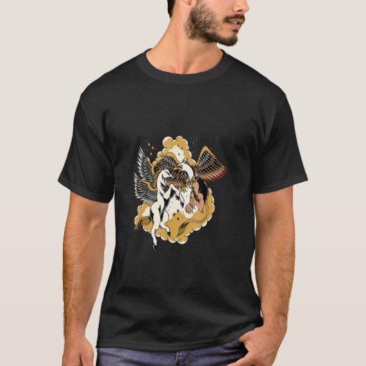 ペガサス対グリフィン叙事詩伝統的戦タトゥーS Tシャツ (正面)