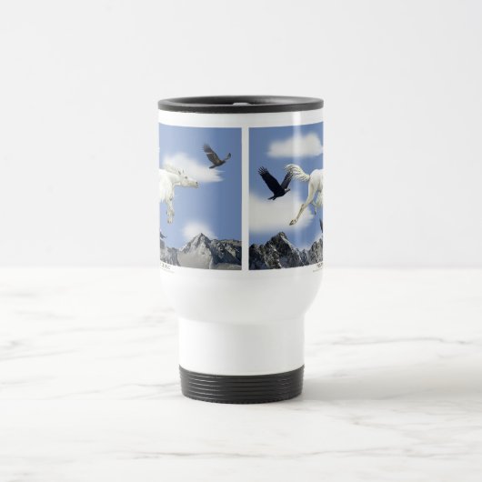 ペガサス飛んでいる、イーグルス&マウンテンファンタジーアート トラベルマグ (中央)