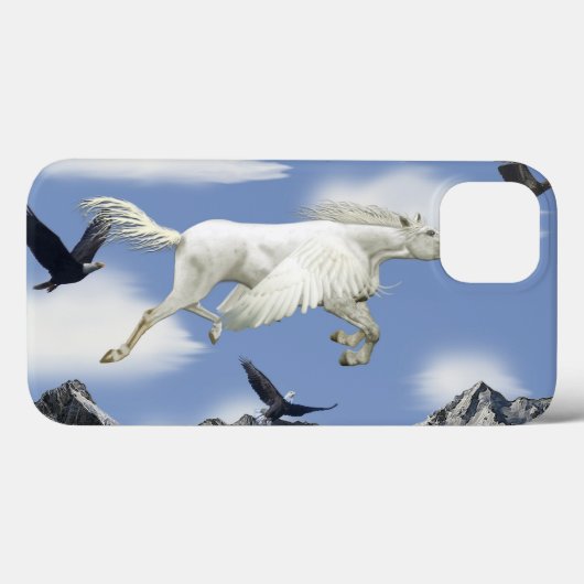 ペガサス飛んでいる、山とイーグルスファンタジーアート Case-Mate iPhoneケース (裏面 (横))