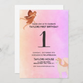 ペガサス·ユニコーンかわいい1歳の誕生日パーティー 招待状 (正面/裏面)