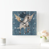 ペガサ飛んでいるスホースファンタジーアート スクエア壁時計 (ホーム)