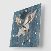 ペガサ飛んでいるスホースファンタジーアート スクエア壁時計 (傾斜)