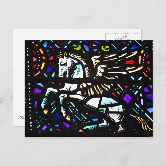 ペガソス翼の馬ステンドグラスファンタジー ポストカード (正面/裏面)