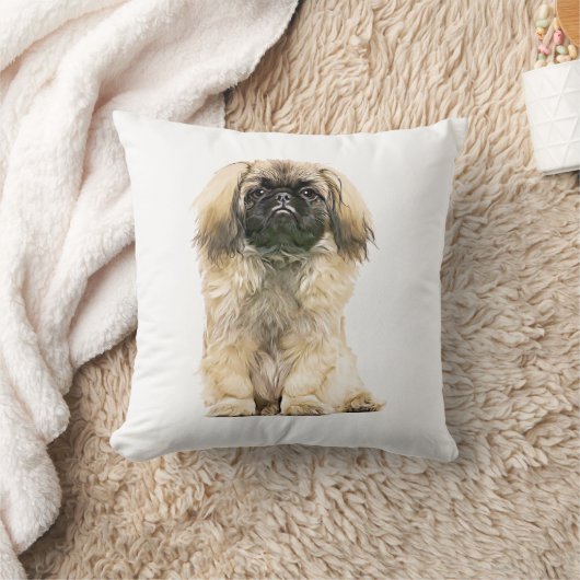 ペキゲスの水彩画絵画像 クッション (ブランケット)