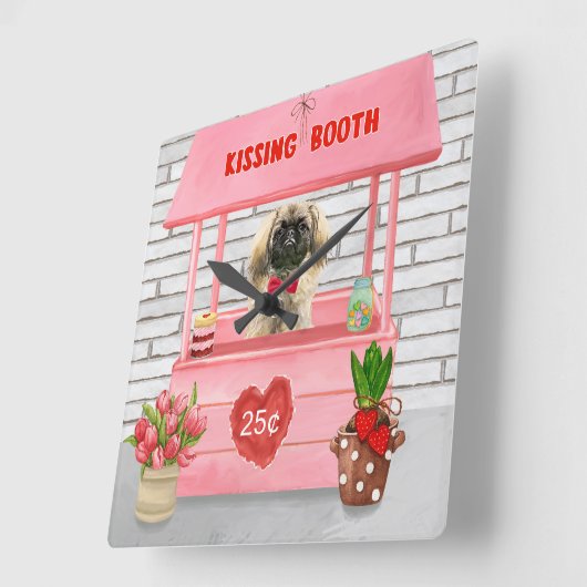 ペキゲスドッグバレンタインデーキスをするブース スクエア壁時計 (傾斜)