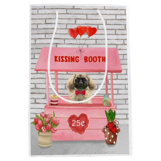 ペキゲスドッグバレンタインデーキスをするブース ミディアムペーパーバッグ (正面)