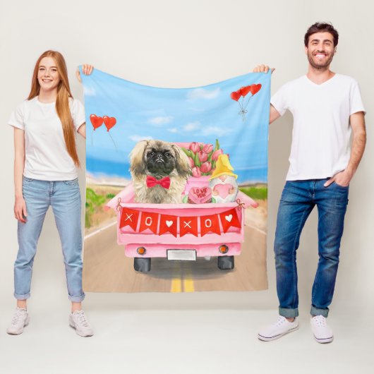 ペキゲスドッグバレンタインデートラックスロー フリースブランケット (インサイチュ)