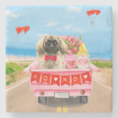 ペキゲスドッグバレンタインデートラックハート ストーンコースター (正面)