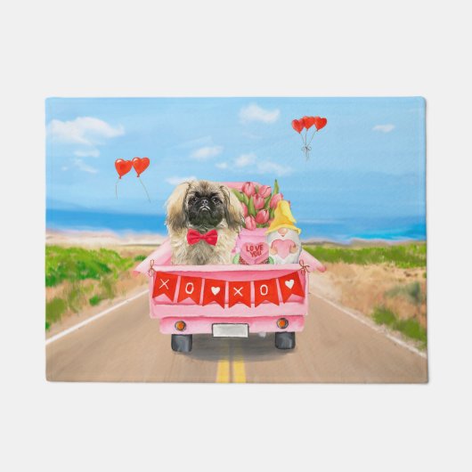 ペキゲスドッグバレンタインデートラックハート ドアマット (正面)