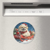 ペキニーズのそり雪景色 クリスマス マグネット (インサイチュ (食洗機))
