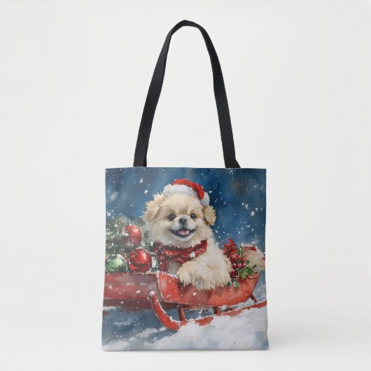 ペキニーズのそり雪祭り クリスマス トートバッグ (正面)