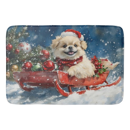 ペキニーズのそり雪祭り クリスマス バスマット (正面)