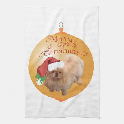ペキニーズのクリスマスオーナメント キッチンタオル (縦)