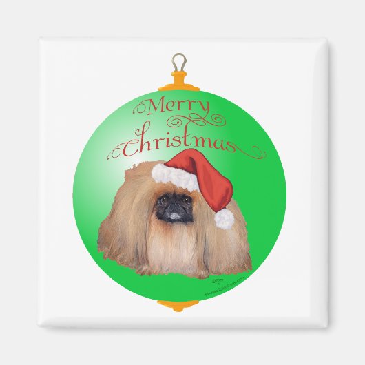 ペキニーズのクリスマス オブジェ マグネット (正面)