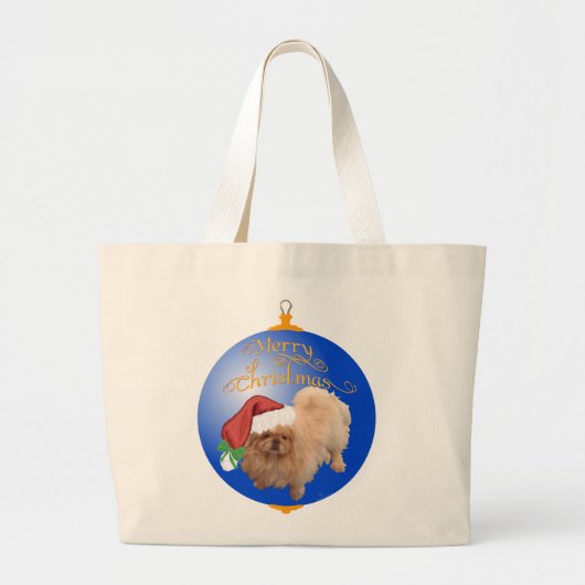 ペキニーズのクリスマス オブジェ ラージトートバッグ (正面)