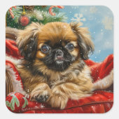 ペキニーズのクリスマス スクエアシール (正面)