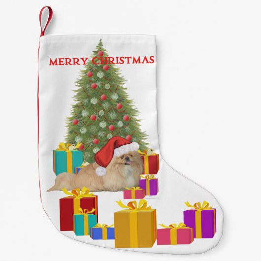 ペキニーズのクリスマス スモールクリスマスストッキング (正面)