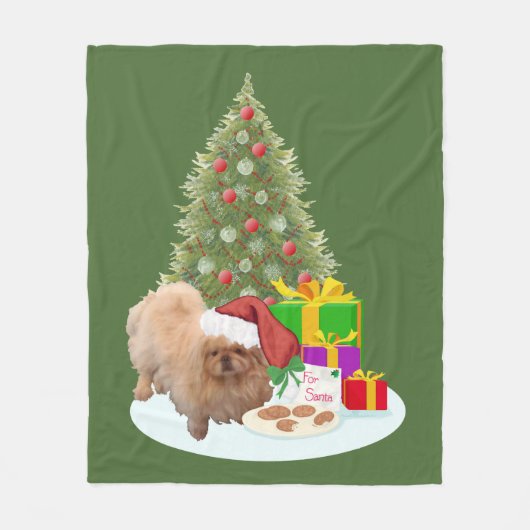 ペキニーズのクリスマス フリースブランケット (正面)