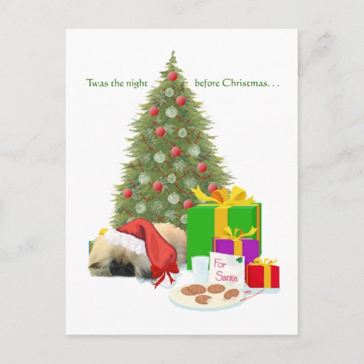 ペキニーズの子犬の初めてのクリスマス シーズンポストカード (正面)