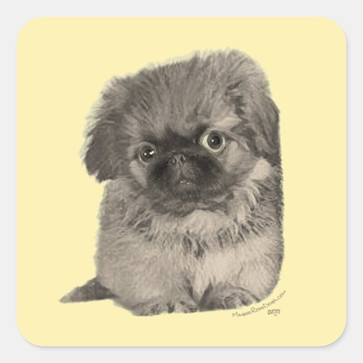 ペキニーズの子犬 イエロー スクエアシール (正面)