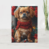 ペキニーズの犬とクリスマスの贈り物がある暖炉 カード (正面)
