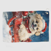 ペキニーズの犬ソリ雪だるまクリスマス ゴルフタオル (横)