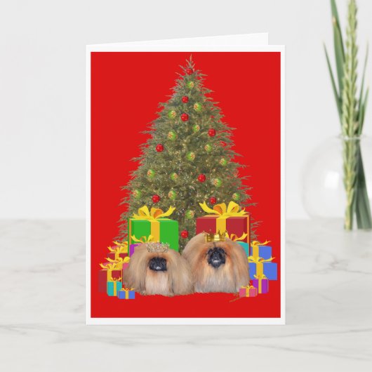 ペキニーズの王族がクリスマスを祝う シーズンカード (正面)