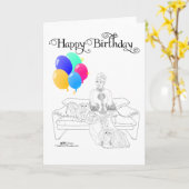 ペキニーズの誕生日カード カード (黄色い花)
