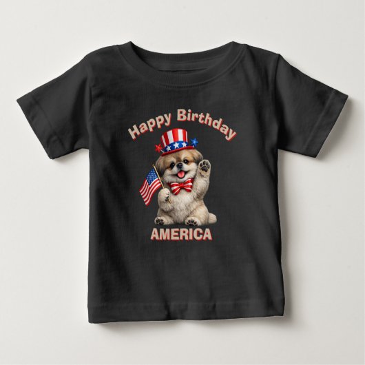 ペキニーズ (2af) 愛国キッズTシャツ ベビーTシャツ (正面)