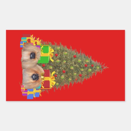 ペキンのクリスマス 長方形シール (正面)
