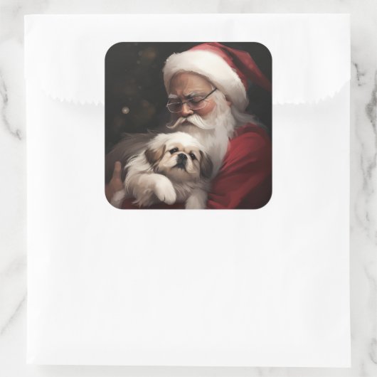 ペキンゲスウィズサンタクロースフェスティバルクリスマス スクエアシール (バッグ)