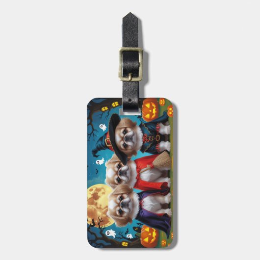 ペキンゲスドッグスパンプキンハロウィンおもしろい ラゲッジタグ (正面縦)