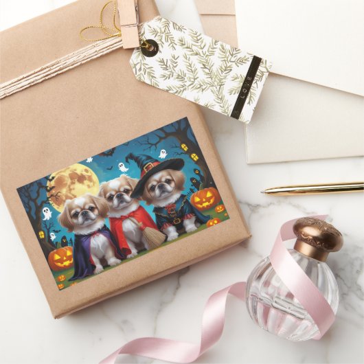 ペキンゲスドッグスパンプキンハロウィンおもしろい 長方形シール (ギフト)
